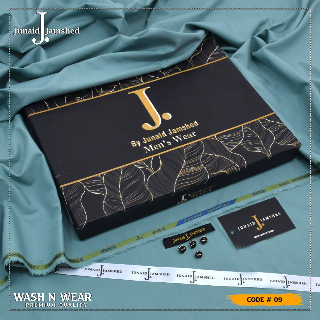 J. Junaid Jamshed Men's Wash N Wear Unstitched Suit - Code #12 (White)