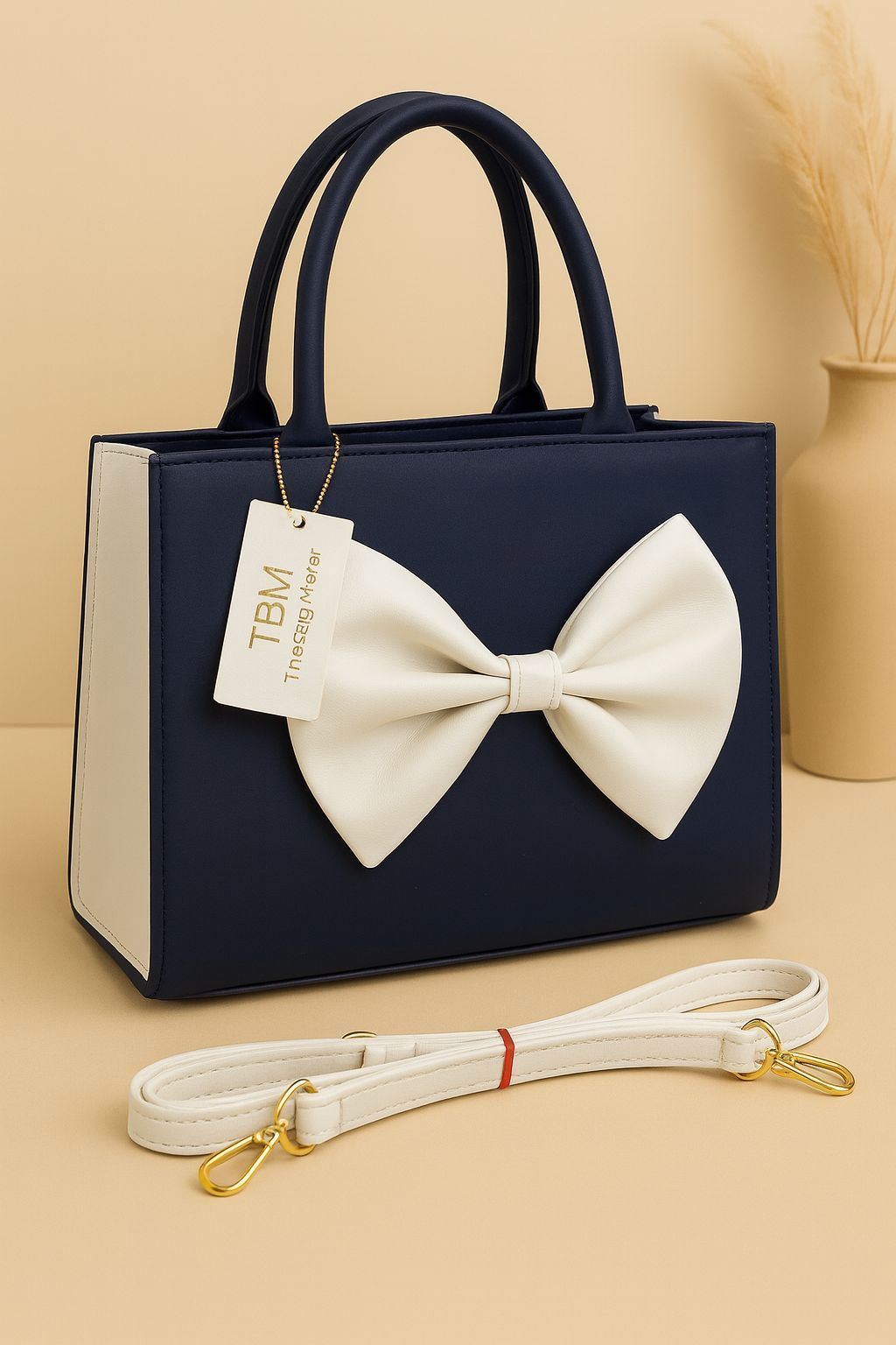 TBM Bow Style Handbag with Adjustable Belt -