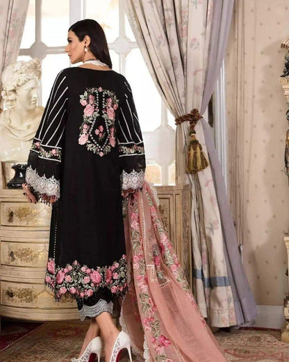 Carimson Premium Lawn 3PC Heavy Embroidered Unstitched Suit - Code 04 (Black & Pink)