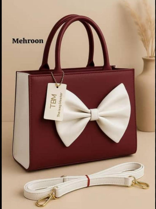 TBM Bow Style Handbag with Adjustable Belt -