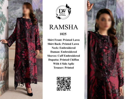 Maria B Lawn 3PC Unstitched Suit with Chiffon Dupatta