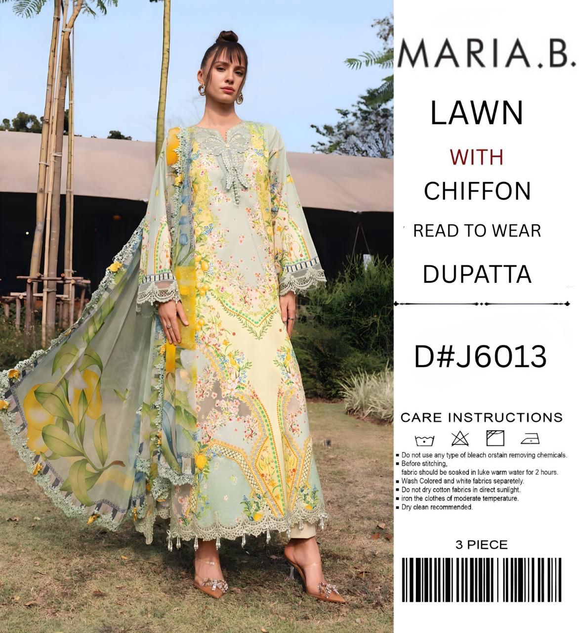 Maria B Lawn 3PC Unstitched Suit with Chiffon Ready-to-Wear Dupatta - D#J6013