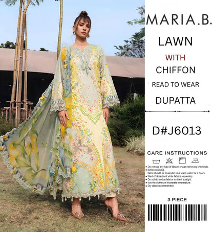 Maria B Lawn 3PC Unstitched Suit with Chiffon Ready-to-Wear Dupatta - D#J6013