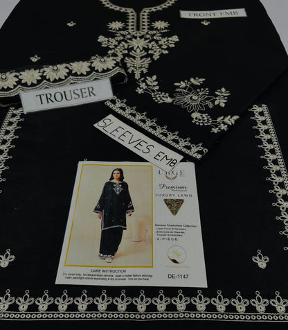 Urge Premium Luxury Lawn 2PC Embroidered Unstitched Suit - DE-1147 (Black)