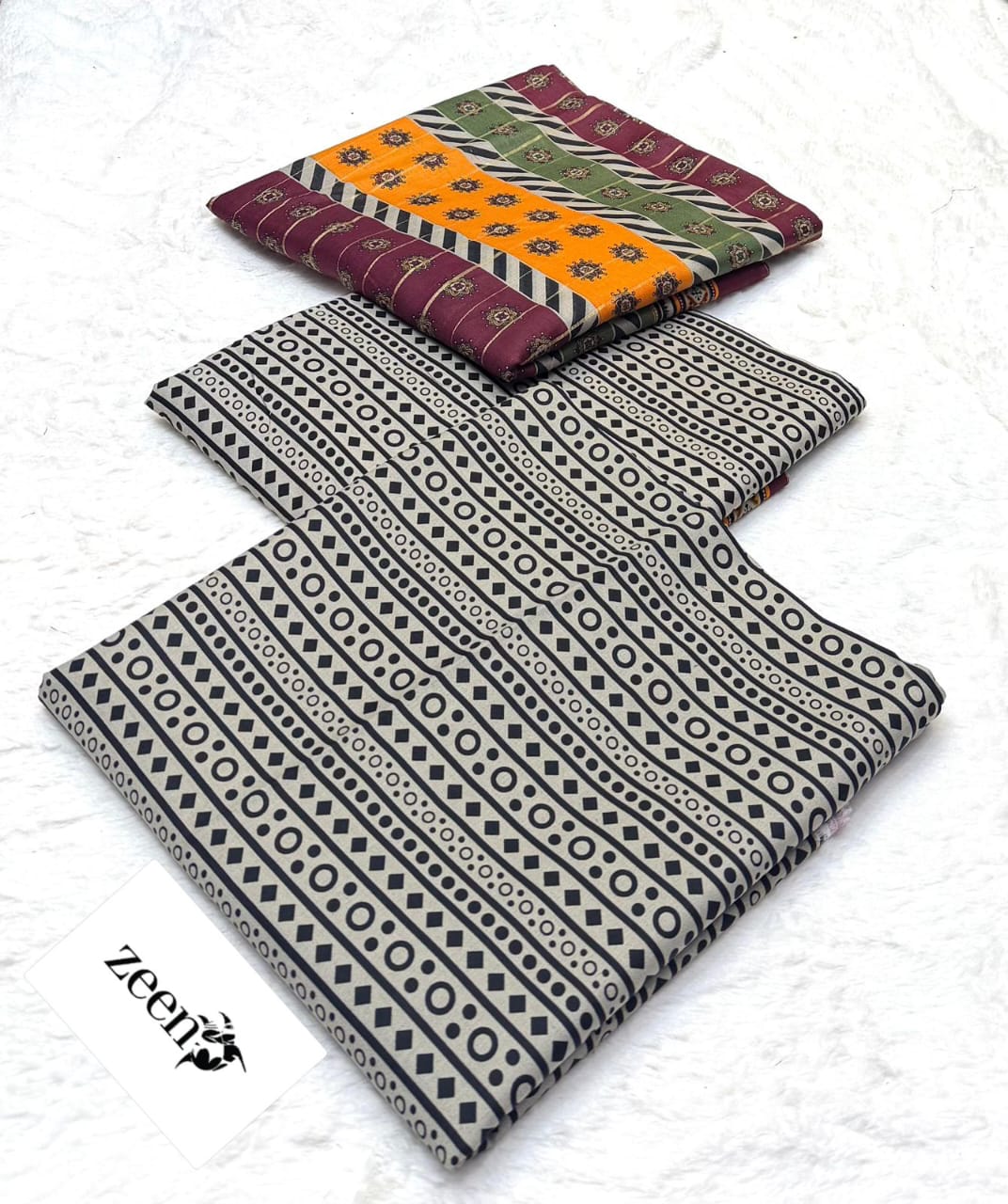 Zeen 3PC Printed Lawn Unstitched Suit with Voil Dupatta - Summer Collection 2026 (Black/White Geometric)