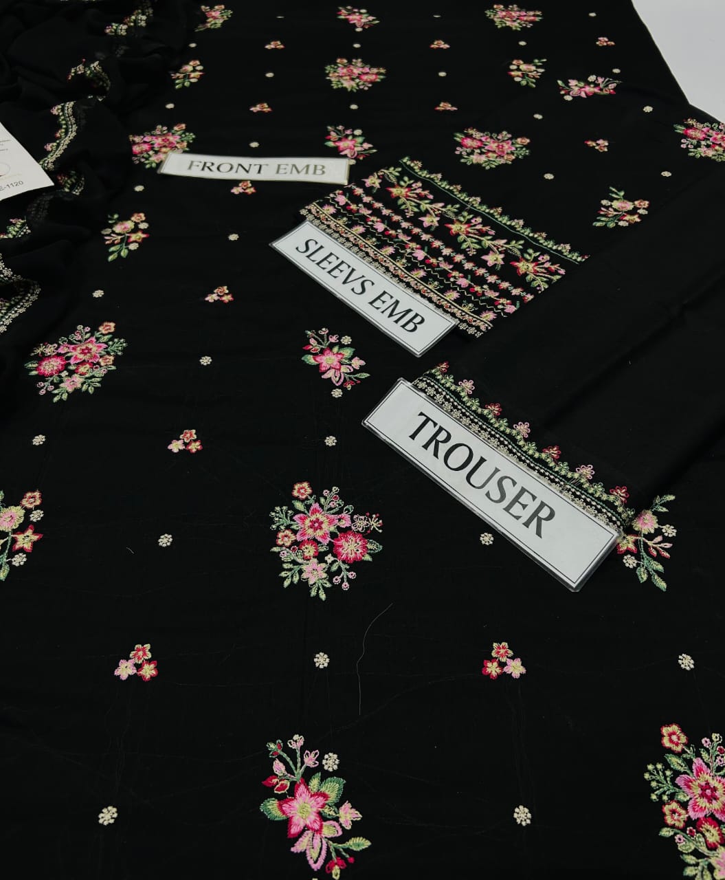 Batik Premium Luxury Lawn 3PC Embroidered Unstitched Suit - D#1120 (Black Floral)