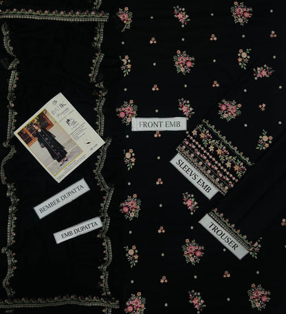 Batik Premium Luxury Lawn 3PC Embroidered Unstitched Suit - D#1120 (Black Floral)
