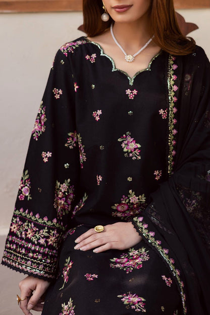 Batik Premium Luxury Lawn 3PC Embroidered Unstitched Suit - D#1120 (Black Floral)