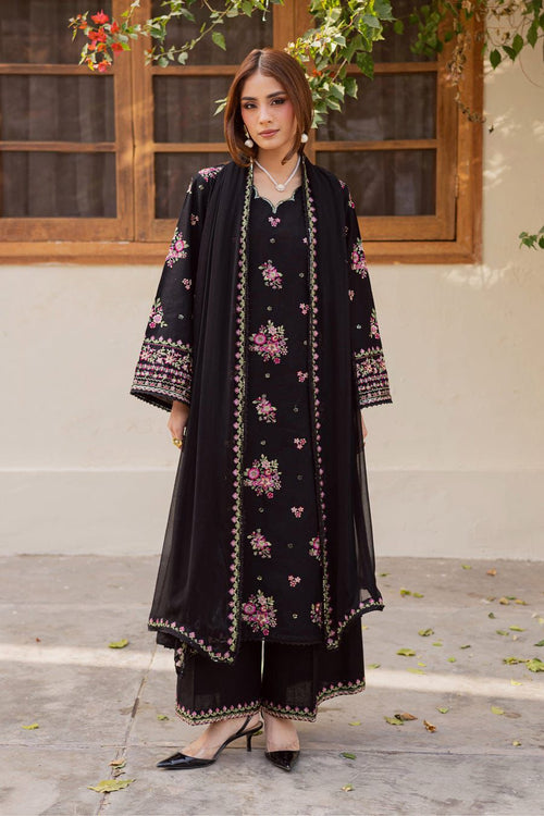 Batik Premium Luxury Lawn 3PC Embroidered Unstitched Suit - D#1120 (Black Floral)