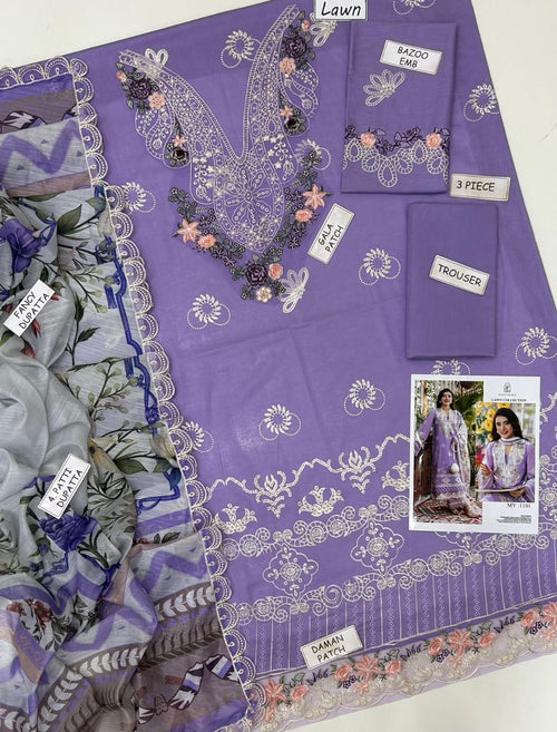 Asim Jofa Lawn 3PC Embroidered Unstitched Suit - MY-1101 (Lavender/Purple)