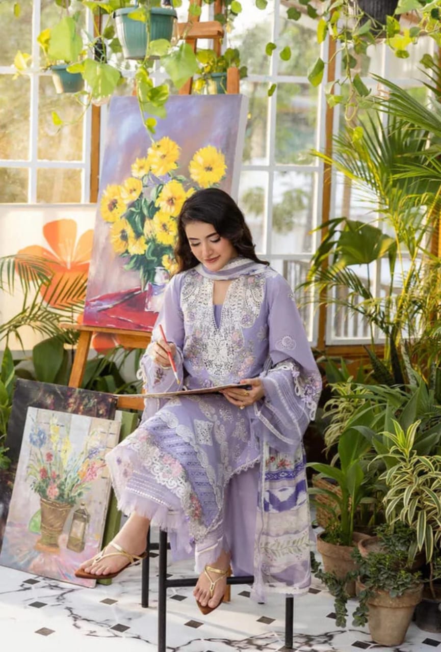 Asim Jofa Lawn 3PC Embroidered Unstitched Suit - MY-1101 (Lavender/Purple)