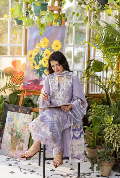 Asim Jofa Lawn 3PC Embroidered Unstitched Suit - MY-1101 (Lavender/Purple)