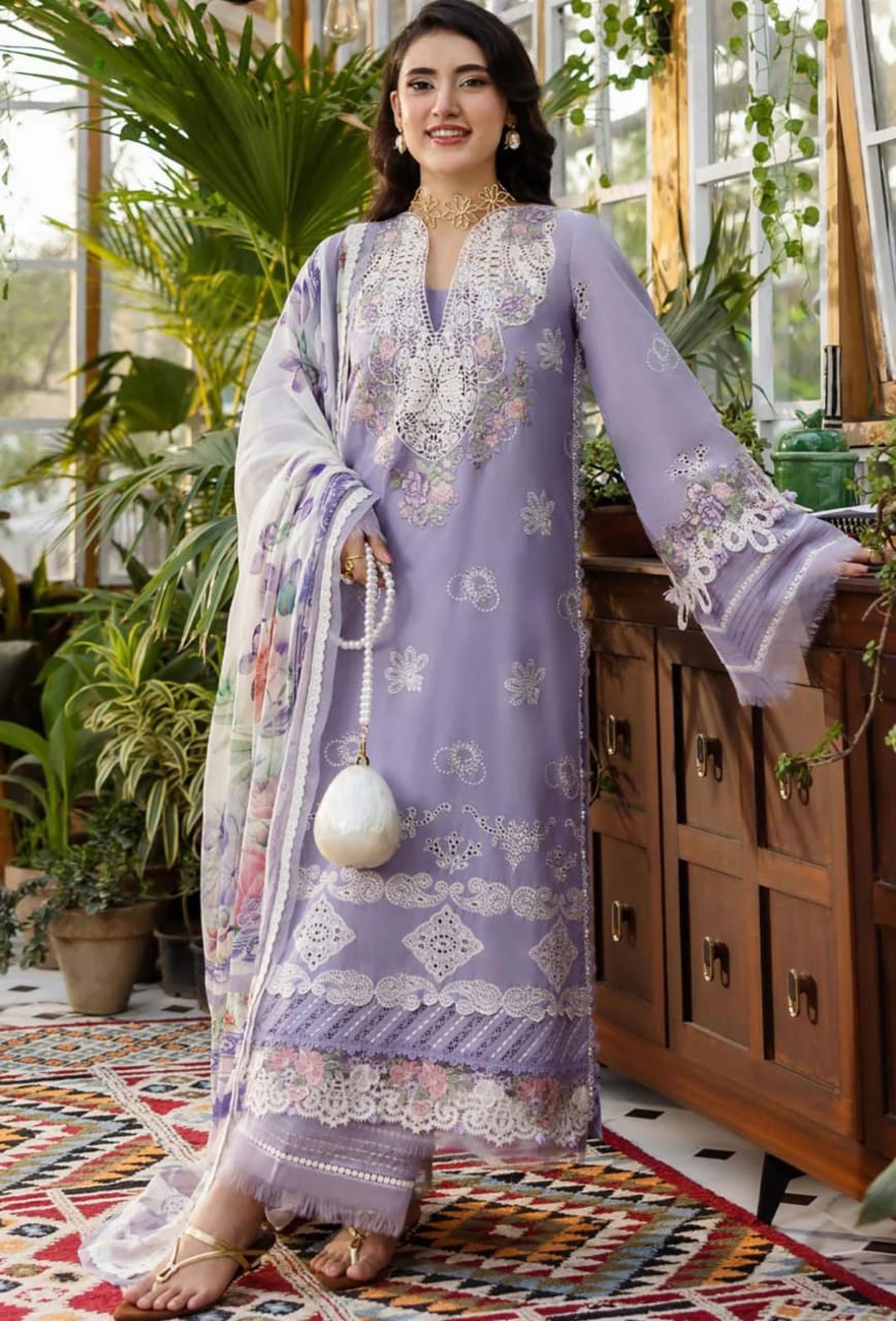 Asim Jofa Lawn 3PC Embroidered Unstitched Suit - MY-1101 (Lavender/Purple)